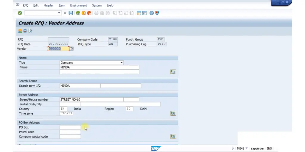 SAP - Request for Quotation