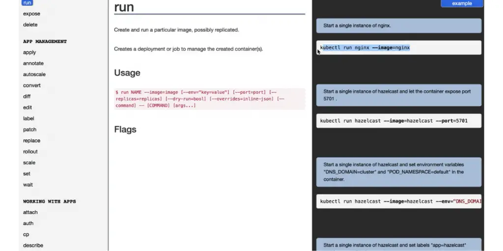 Run page of Kubernetes