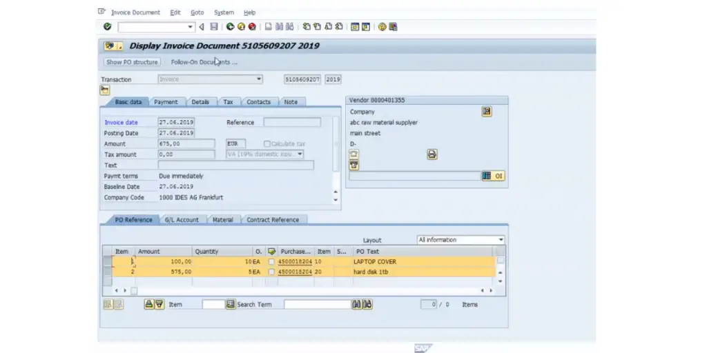 SAP Invoice Document