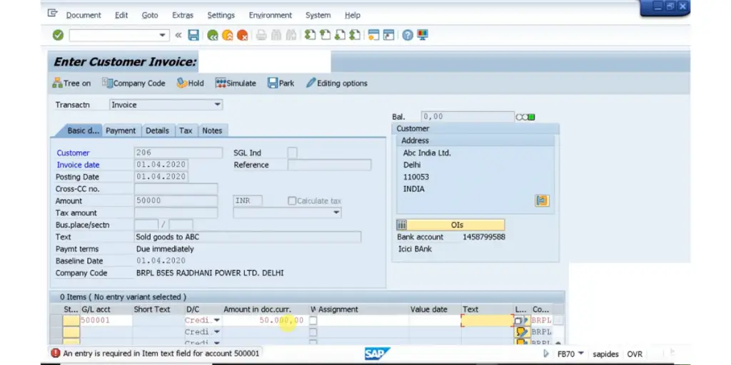 SAP Invoice Recording