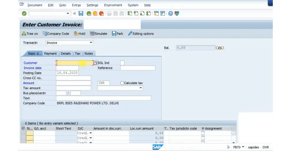 SAP Invoice Recording