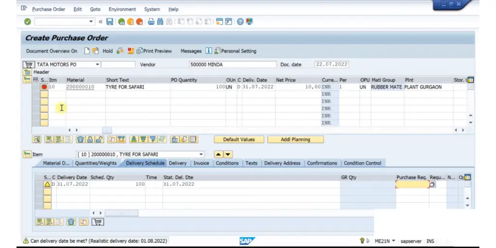 SAP PO Creation