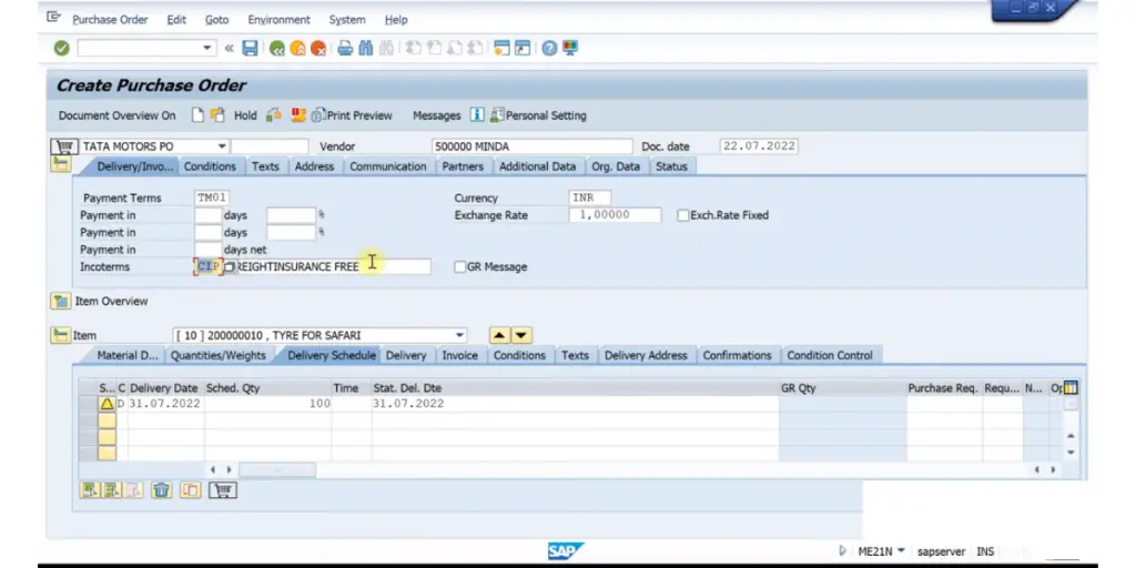 SAP Purchase Order Creation