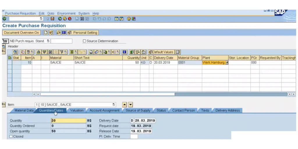 SAP Purchase Requisition