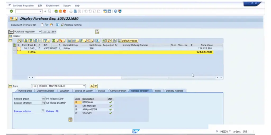 Purchase Requisition Display