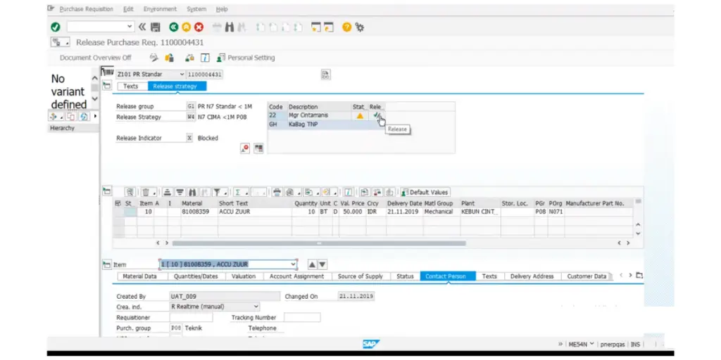 Releasing Purchase Requisition