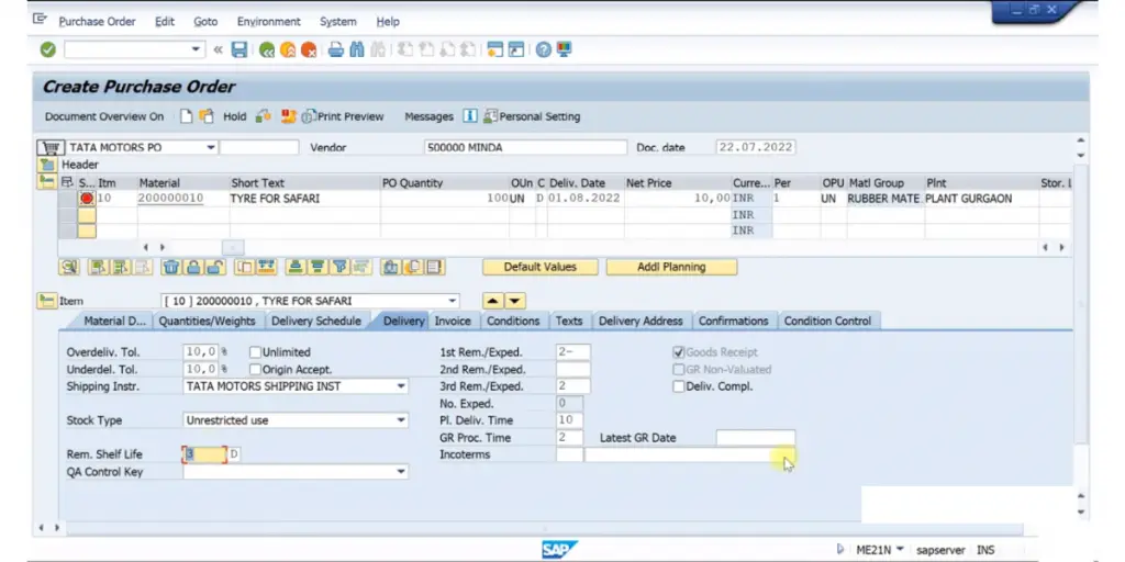 SAP PO Creation