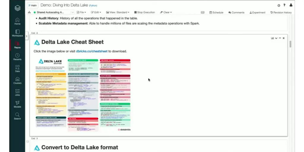 Cheat Sheet view of Delta Lake 