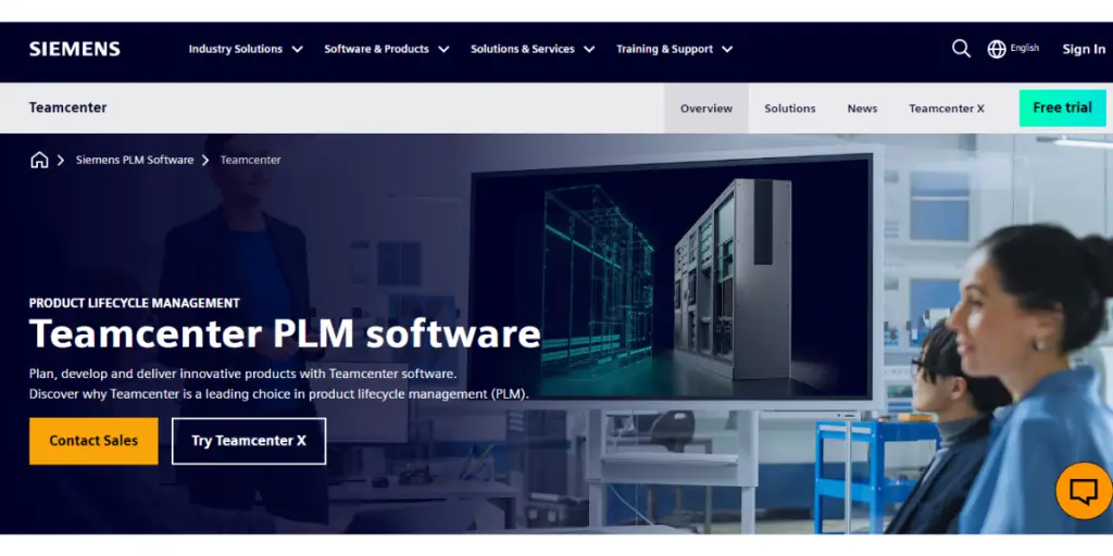 Webpage of Siemens Teamcenter