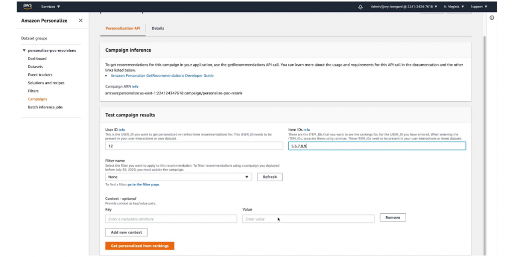 Campaign inference of Amazon Personalize