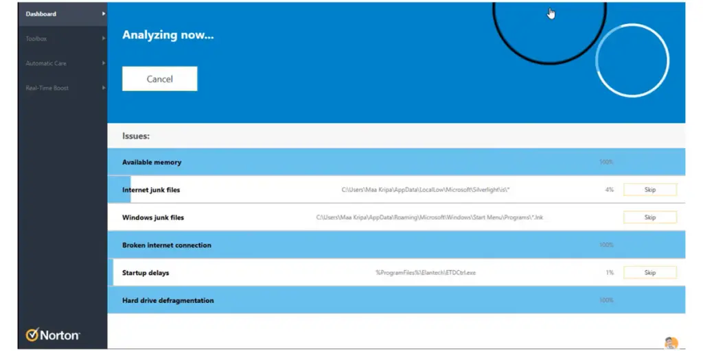 Analyzing the Dashboard of Norton