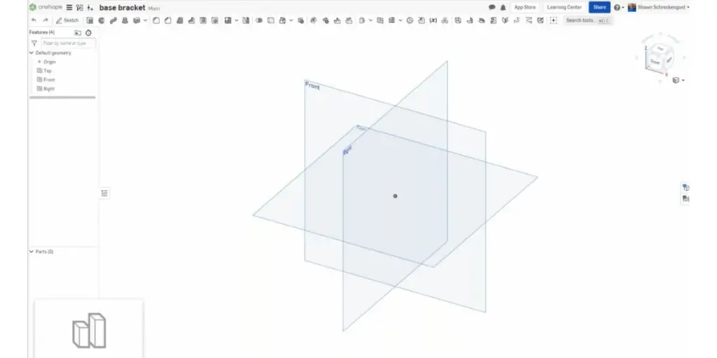 Base Bracket page of Onshape