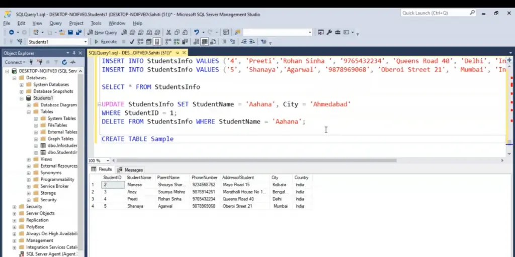 Demo view of Microsoft SQL Server 