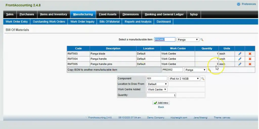 Manufacturing of Frontaccounting