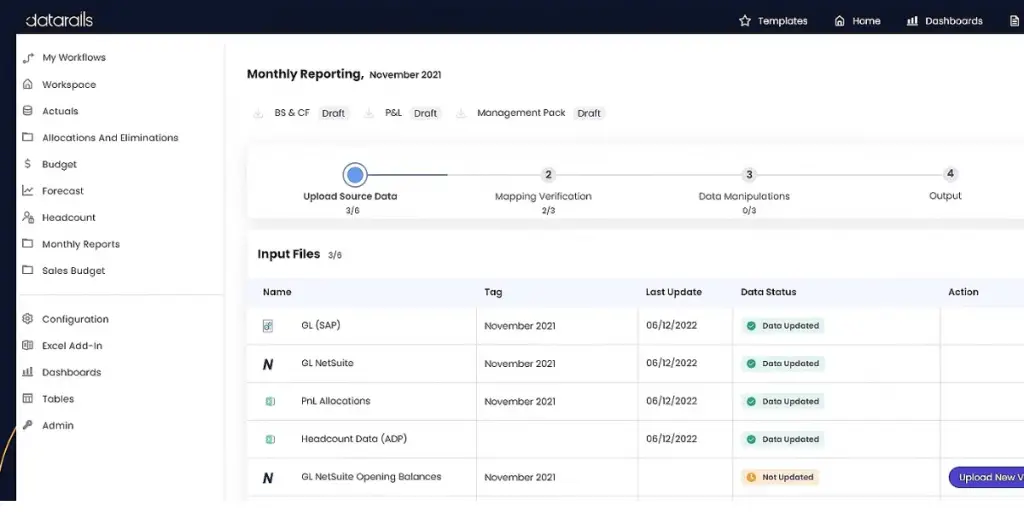 Monthly Reporting of Datarails