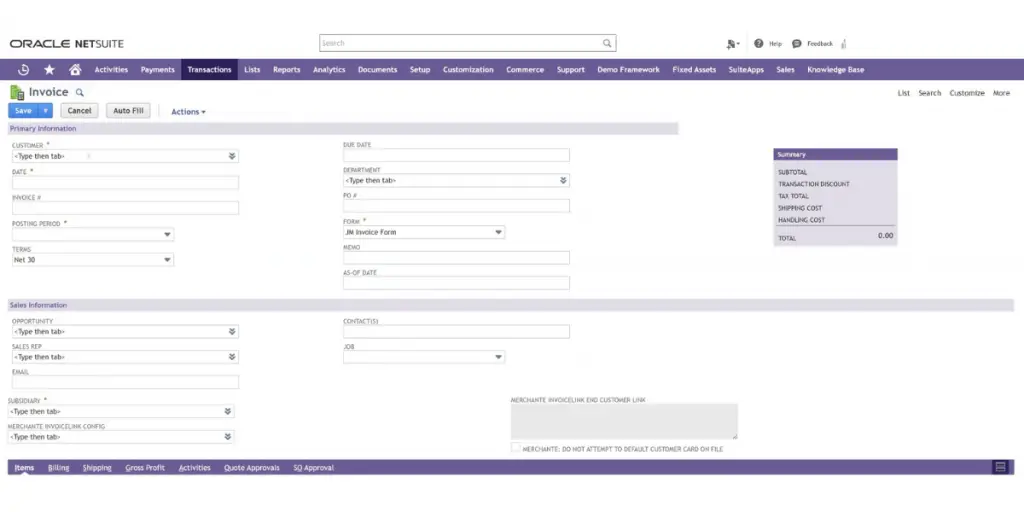 NetSuite Invoice