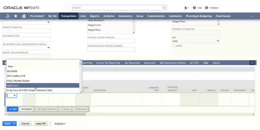 Netsuite Item Creation