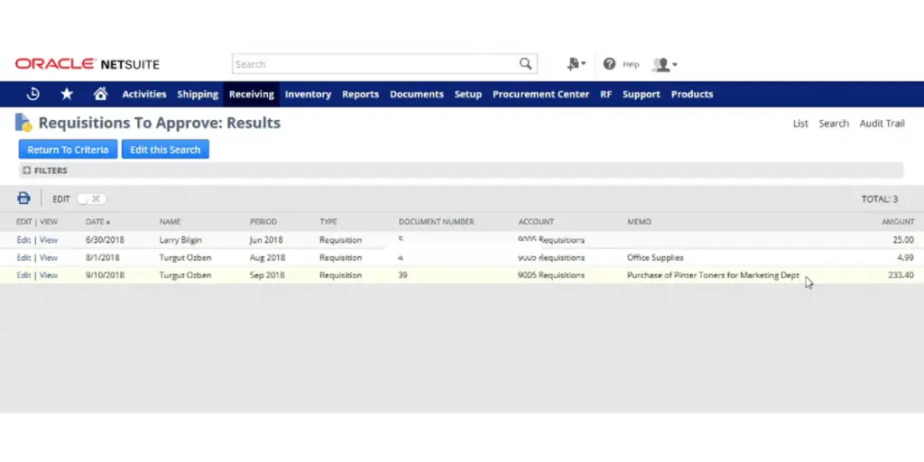 NetSuite Requisitions to Approval