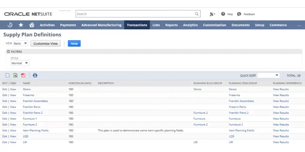 NetSuite Supply Planning