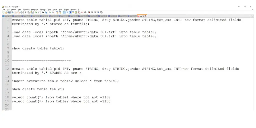 Table Creation of Apache ORC