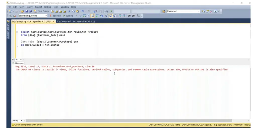 Messages of Microsoft SQL Server 