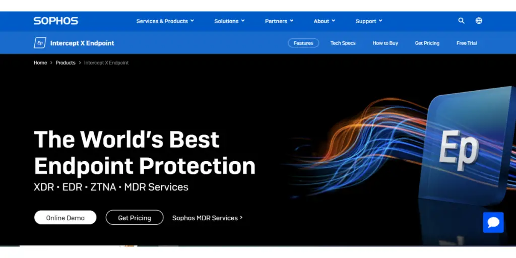 Webpage of Sophos Intercept X Endpoint