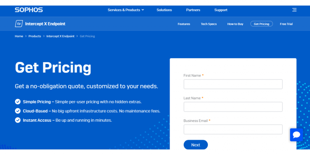 Pricing of Sophos Intercept X Endpoint