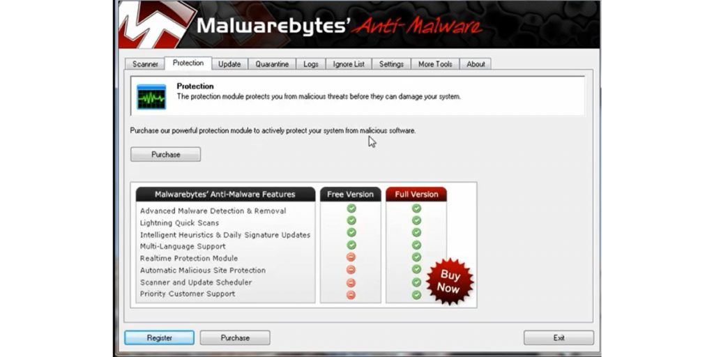 Protection view of Malwarebytes