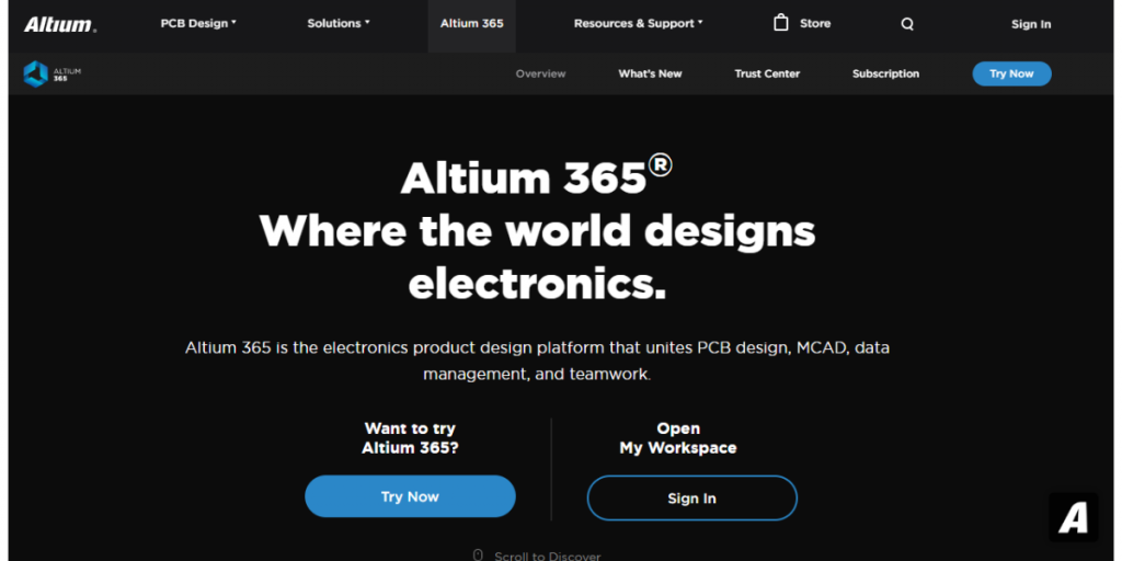 Webpage of Altium 365