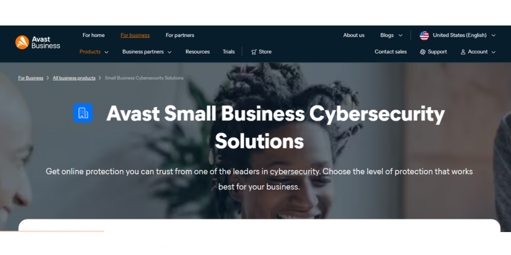 Webpage of Avast Business