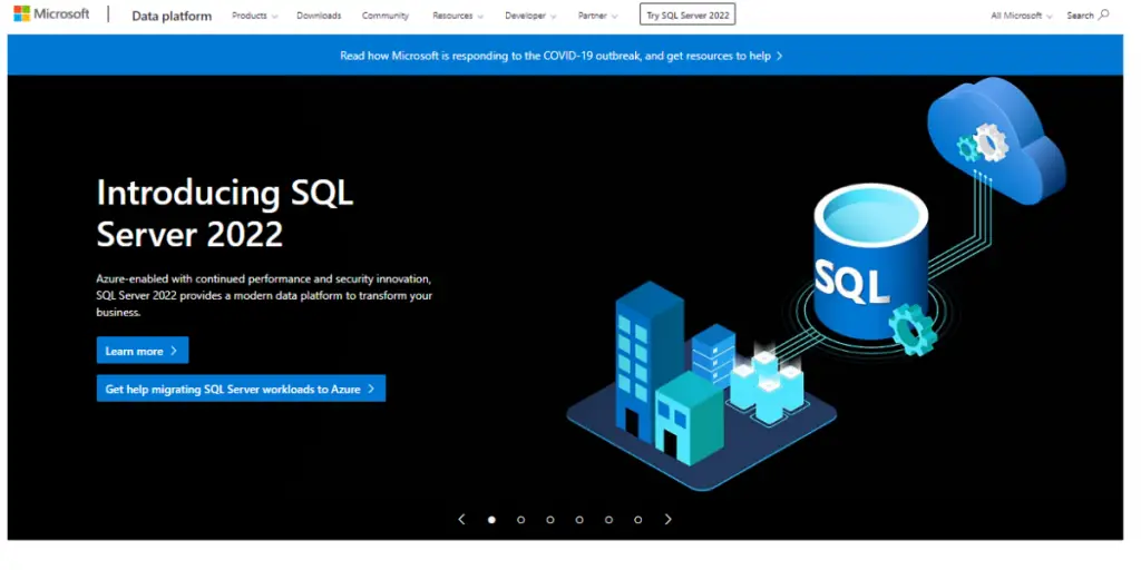 Webpage of Microsoft SQL Server