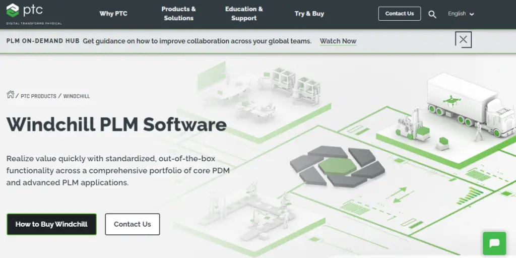 Webpage of Windchill PDM