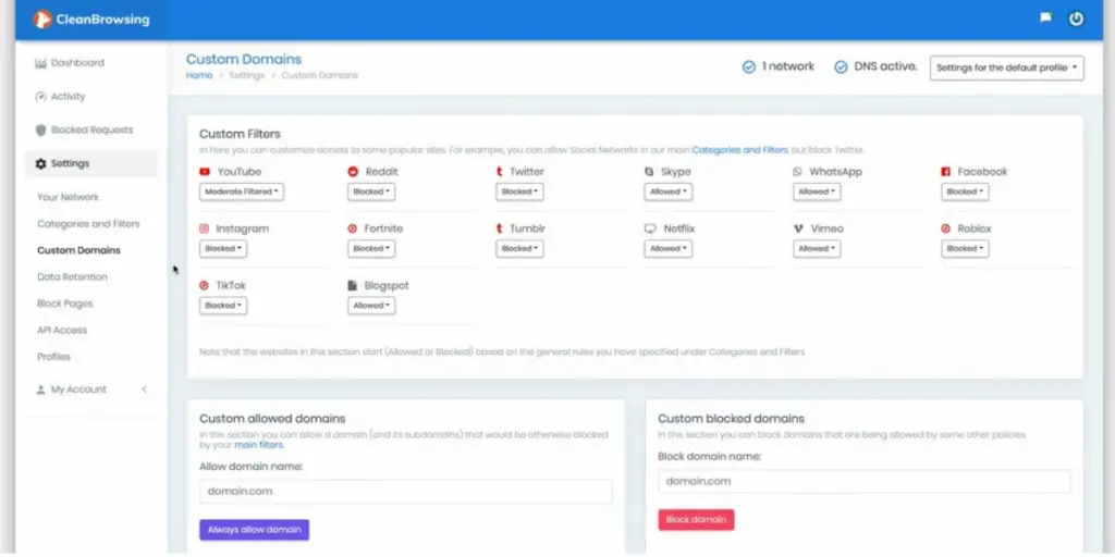 Custom Domains of CleanBrowsing