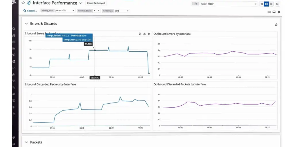 Interface Performance of Data Dog Network Monitoring 