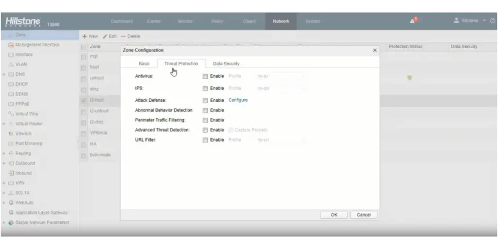 Zone Configuration of  Hillstone Network Intrusion Prevention System