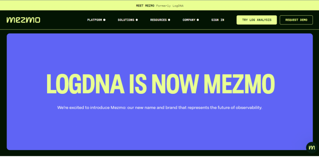 Webpage of Mezmo