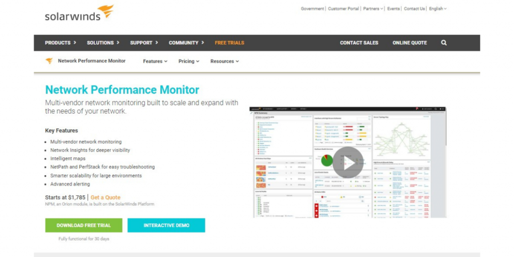 Webpage of Solarwinds