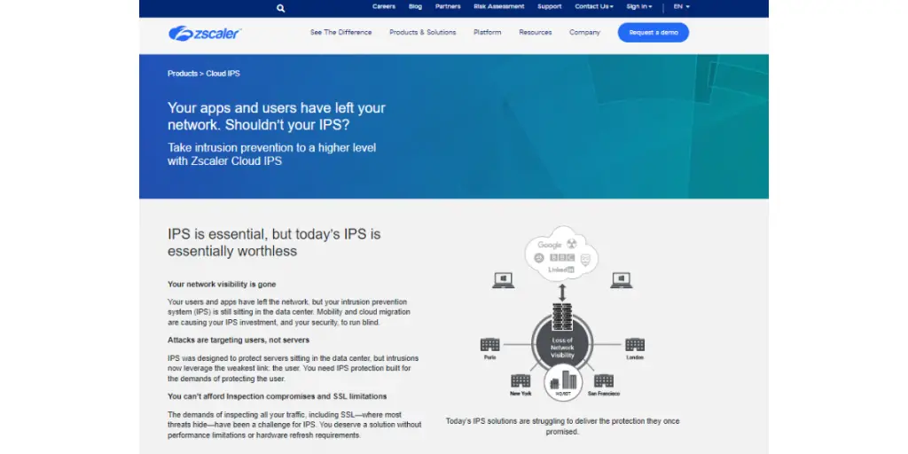 Webpage of ZScalar Cloud IPS