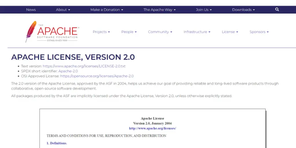 Webpage of Apache 2.0