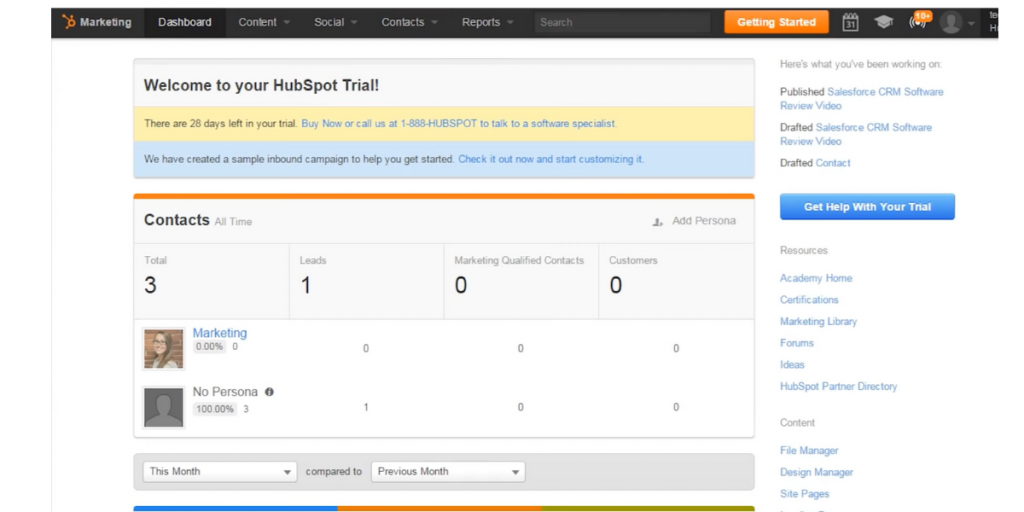 Contacts page of Hubspot