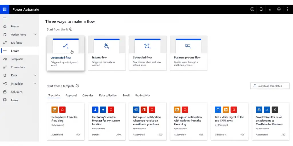 Create a Three Ways to Make a Flow of Power Automate