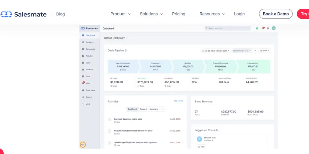 Deals Pipeline of Salesmate