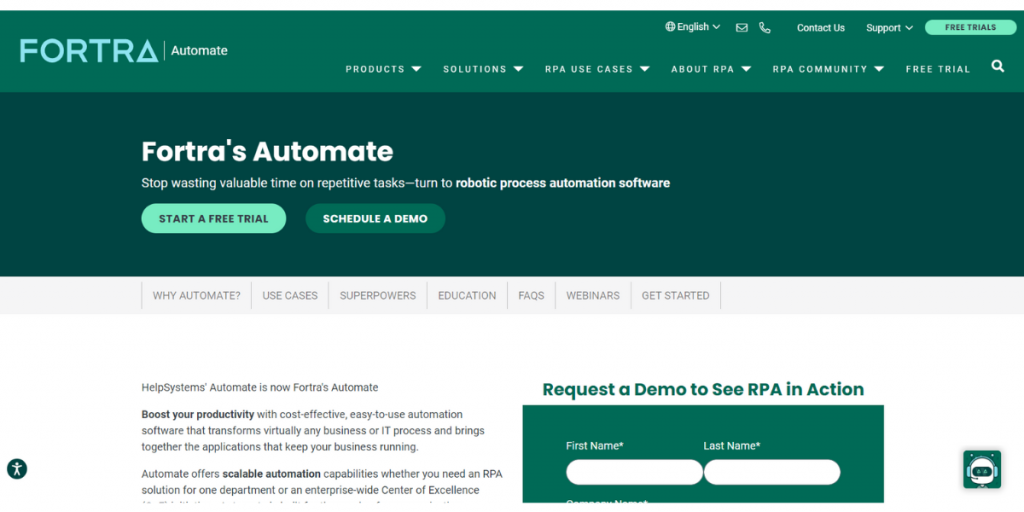 Webpage of Automate Robotic Process Automation