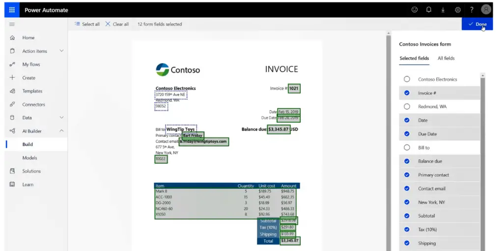 Invoice Build of Power Automate