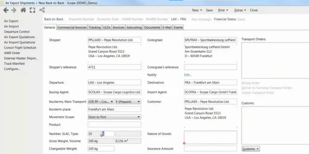 Overview of Air Export Shipments of Scope