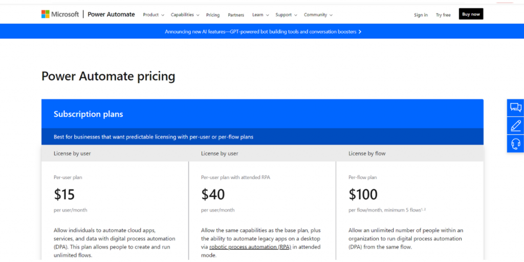 Pricing of Power Automate