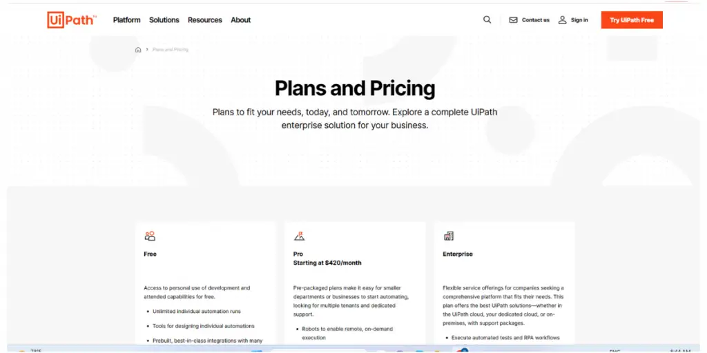 Pricing of UiPath