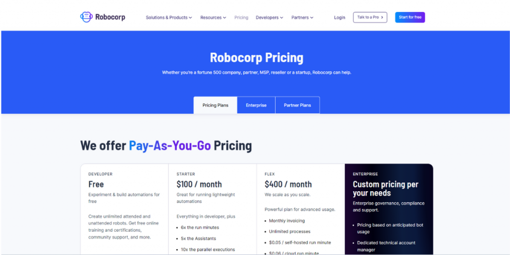 Pricing of Robocorp