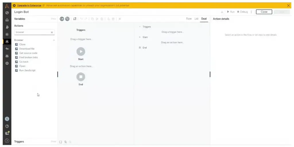 Dual Actions view of Automation Anywhere