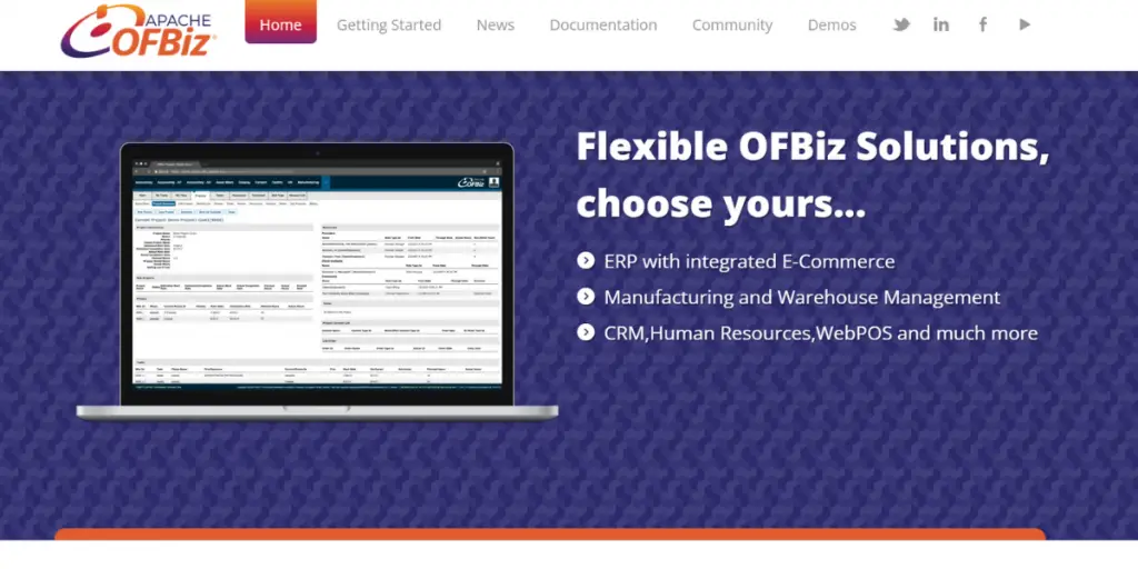 Webpage of Apache Ofbiz